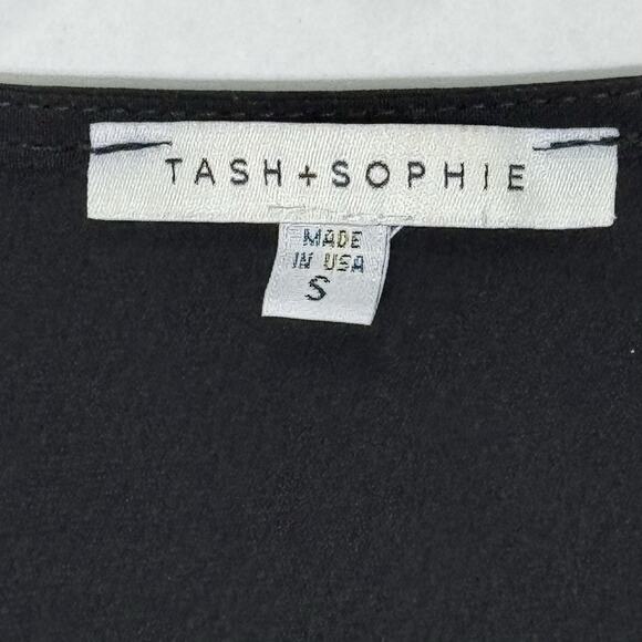 Tash + Sophie Women’s Black Dress Size Small Short Sleeve Faux Wrap Ruffle Hem - Picture 4 of 8